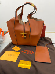 Brown leather Tod's T Timeless shopping bag
