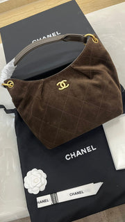 Dark brown suede Chanel Maxi Hobo Bag