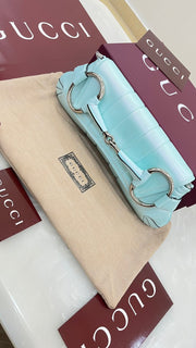Light blue Gucci Horsebit Chain shoulder bag