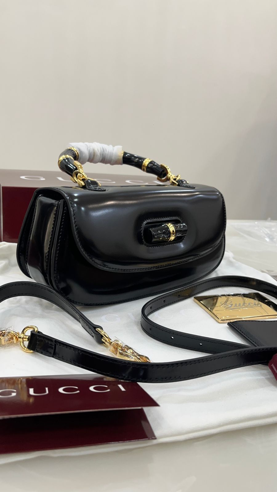 Black Gucci Bamboo 1947 bag