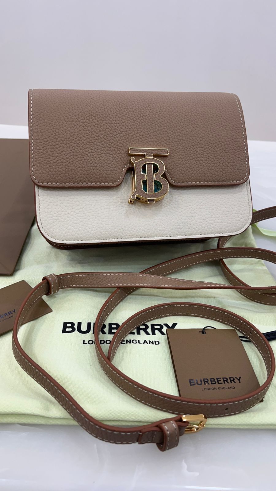 Burberry Small Two-Tone Grainy Leather