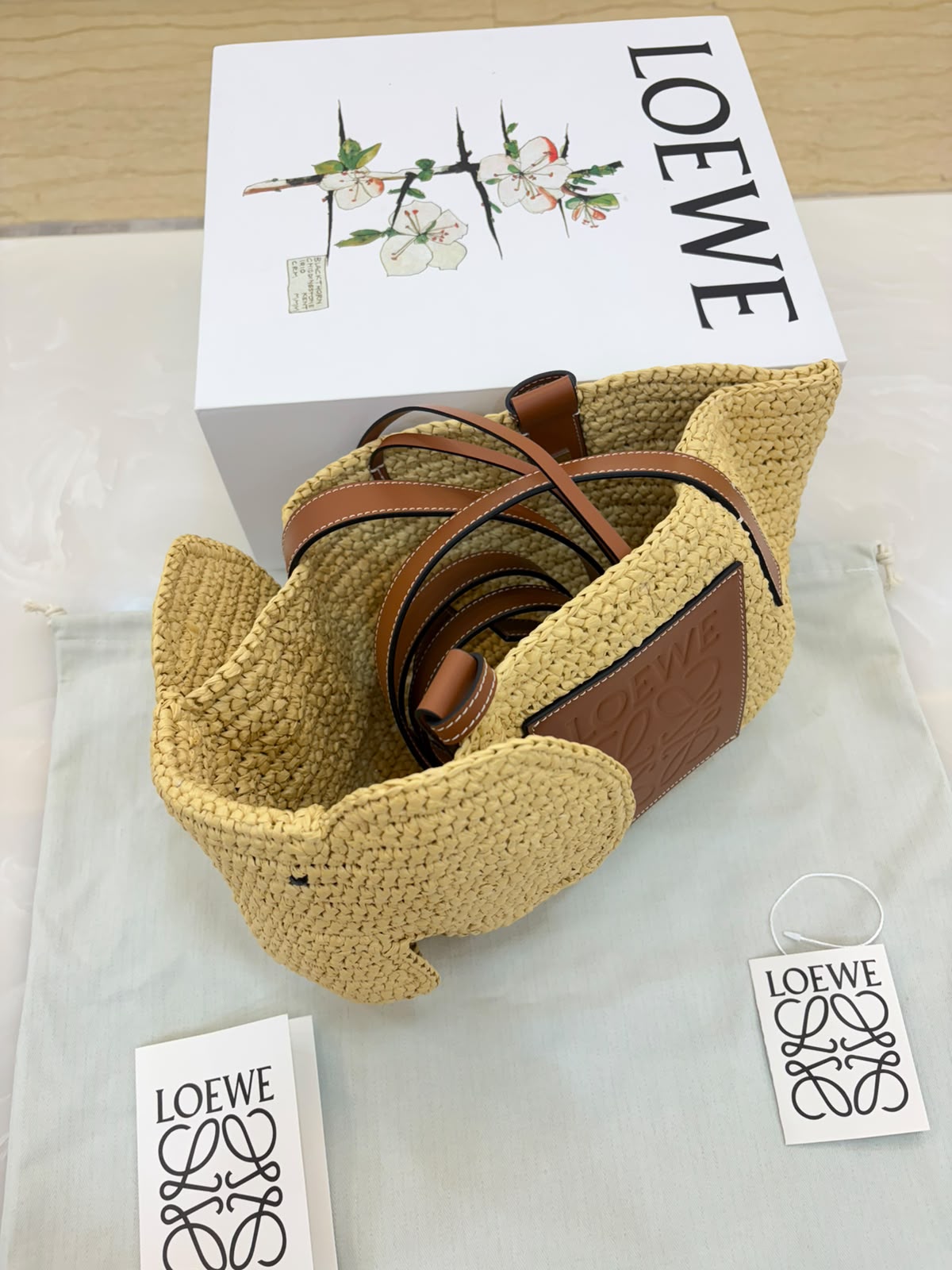 Loewe Elephant Raffia Basket Tote Bag