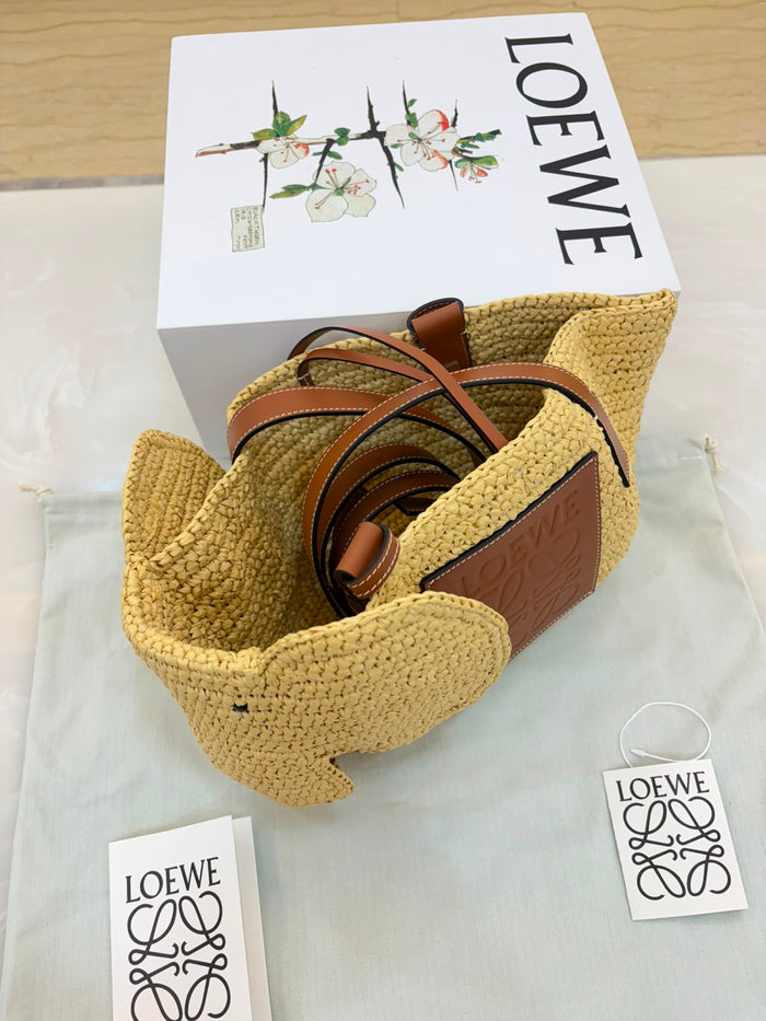 Loewe Elephant Raffia Basket Tote Bag