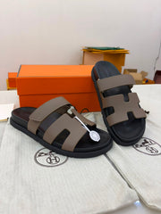 Hermès Chypre sandals in the Étoupe colorway