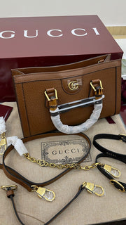 Brown textured-leather Gucci Diana small tote