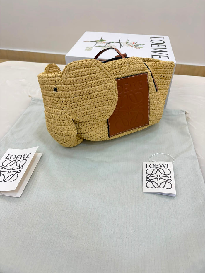 Loewe Elephant Raffia Basket Tote Bag