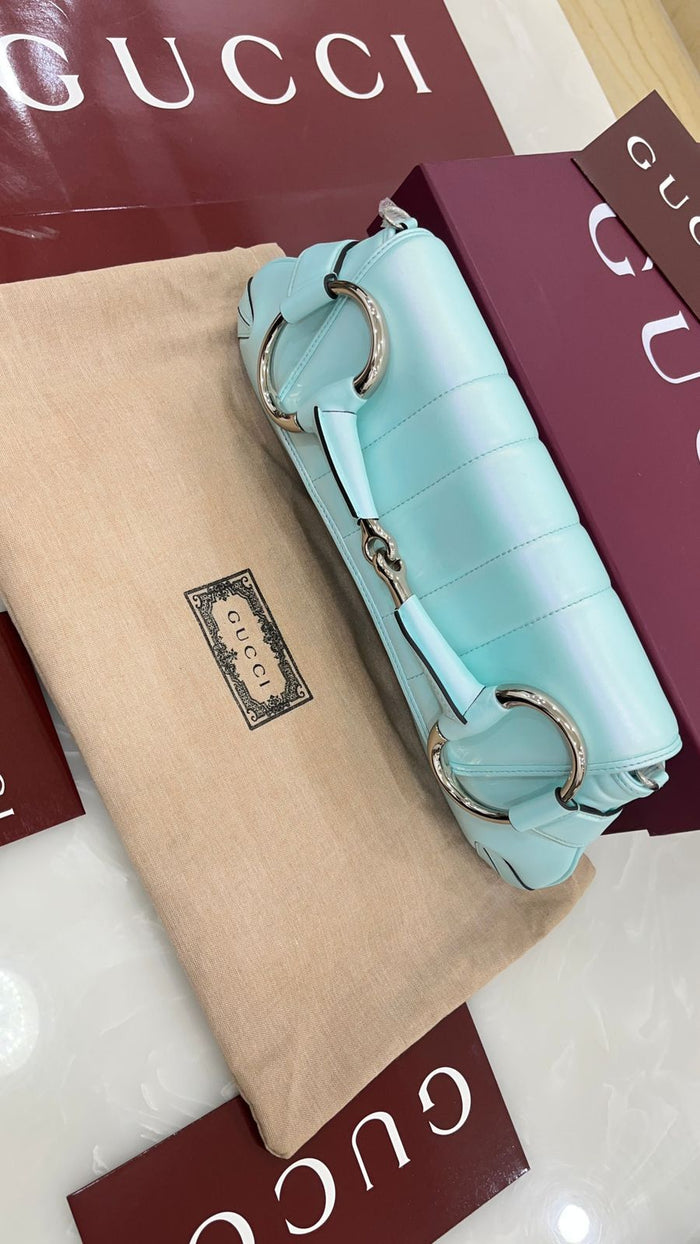 Light blue Gucci Horsebit Chain shoulder bag
