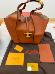 Brown leather Tod's T Timeless shopping bag