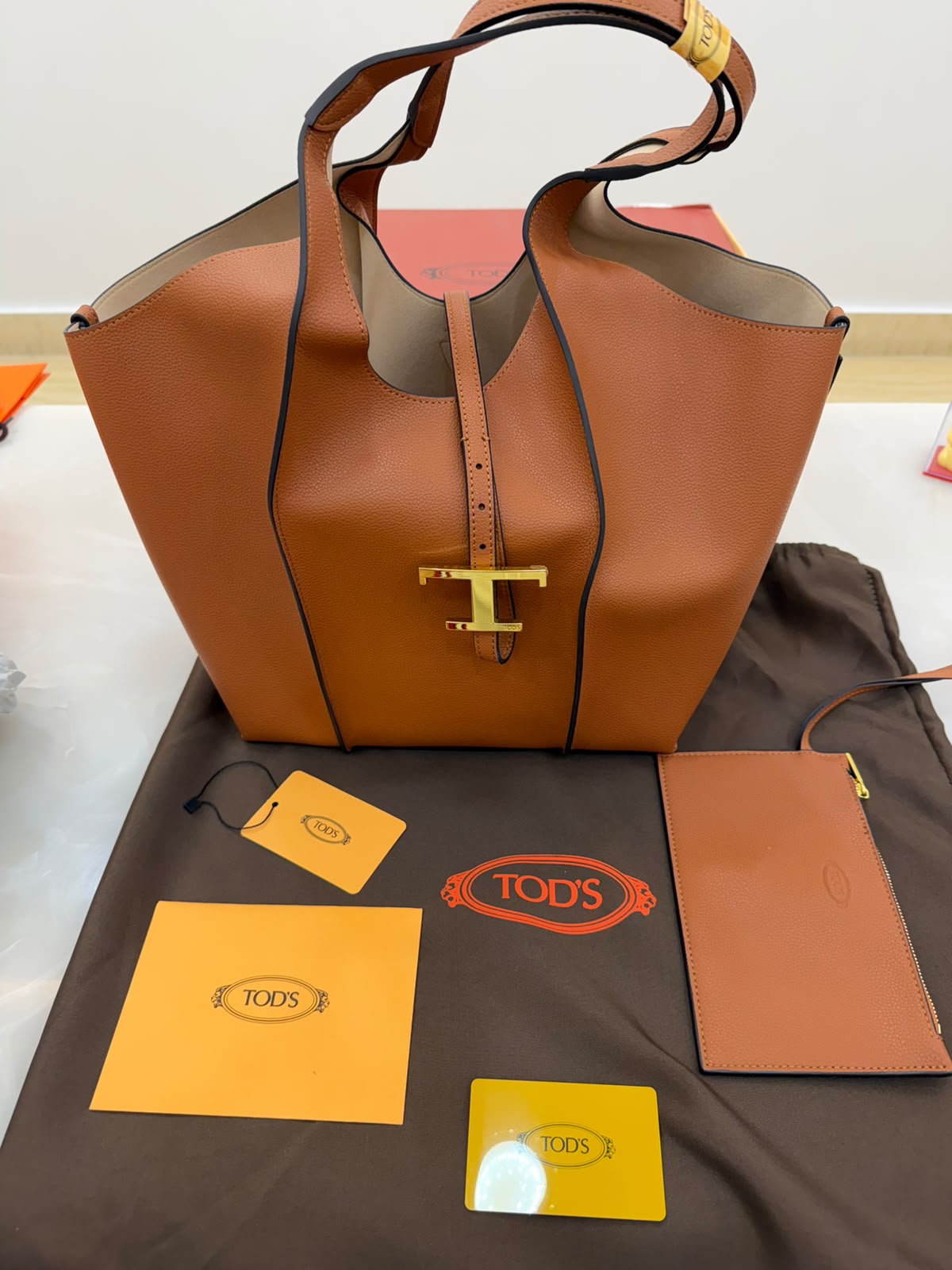Brown leather Tod's T Timeless shopping bag