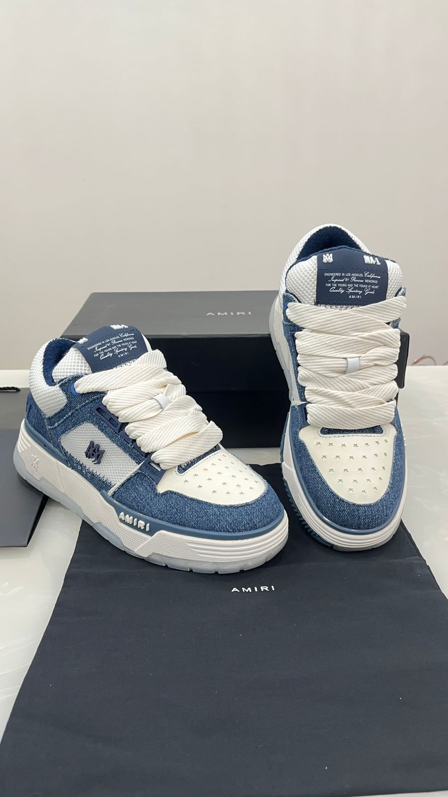 Amiri MA-1 sneakers in white and blue