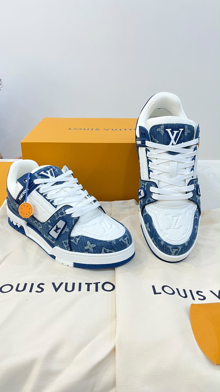 LOUIS VUITTON LV TRAINER MONOGRAM DENIM WHITE BLUE