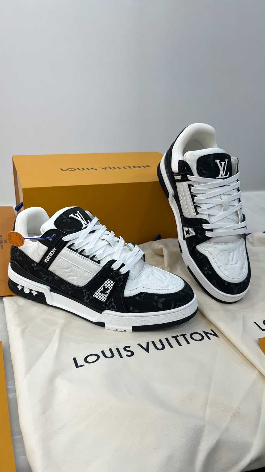LOUIS VUITTON LV TRAINER MONOGRAM DENIM WHITE BLACK