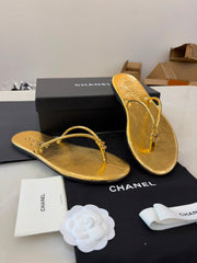 Chanel crackled Laminated Calfskin flat sandal