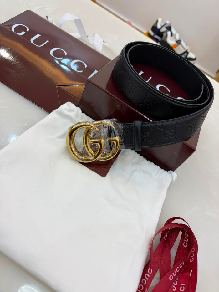 Gucci Black Embossed Logo Belt