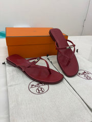 Red Leather Hermès Miss sandals