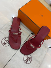 Red Leather Hermès Miss sandals
