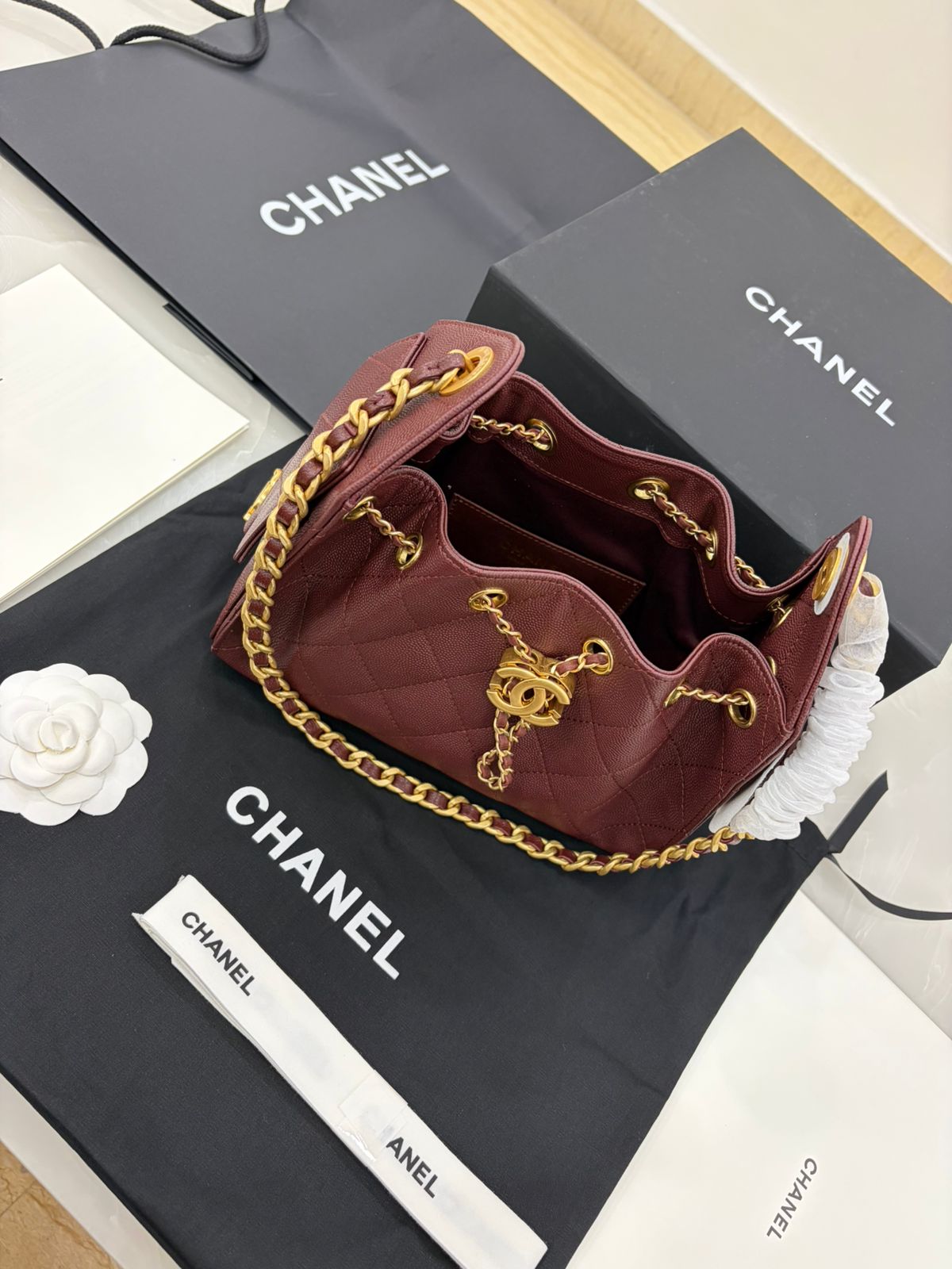 Burgundy Chanel 25 Hobo bag