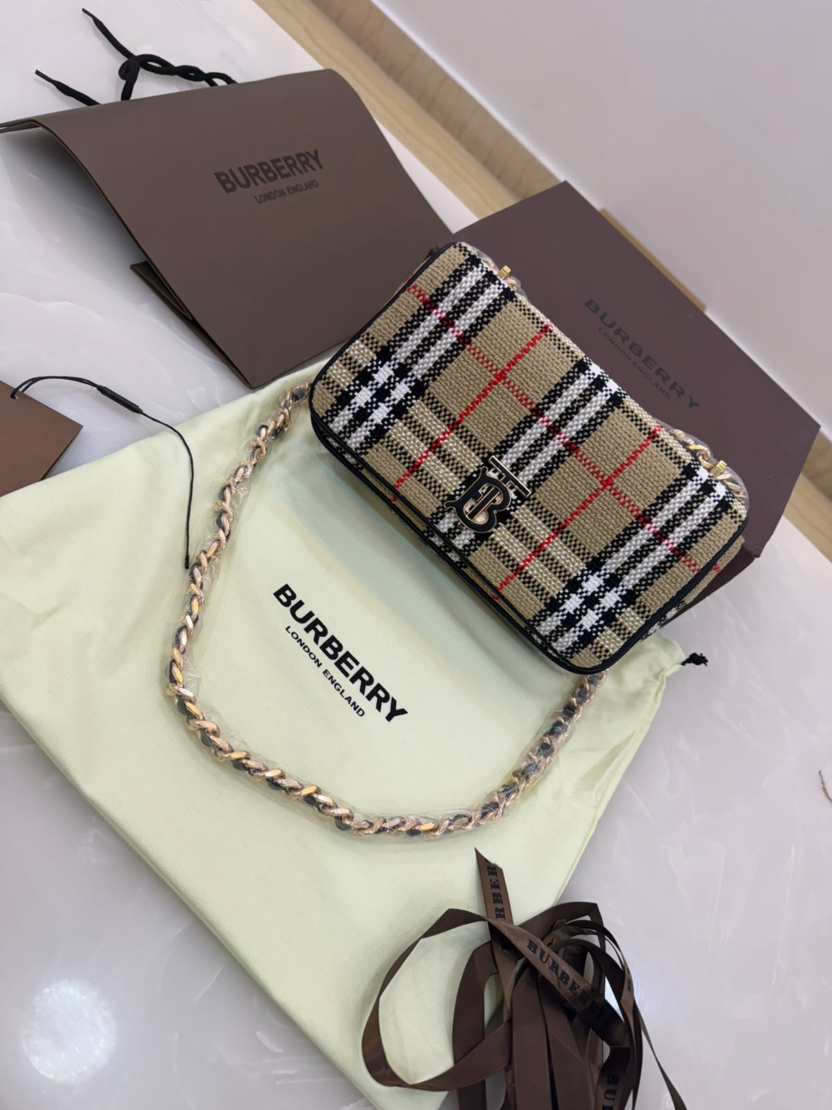 Burberry Vintage Check Bouclé Lola Shoulder Bag