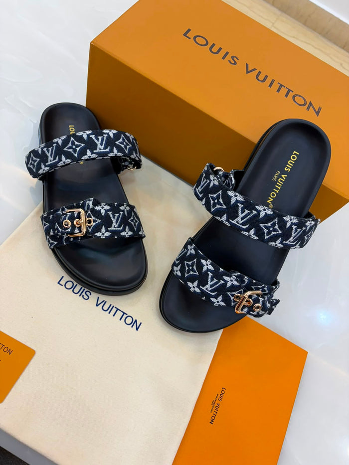 Louis Vuitton Bom Dia flat comfort mules in blue Monogram