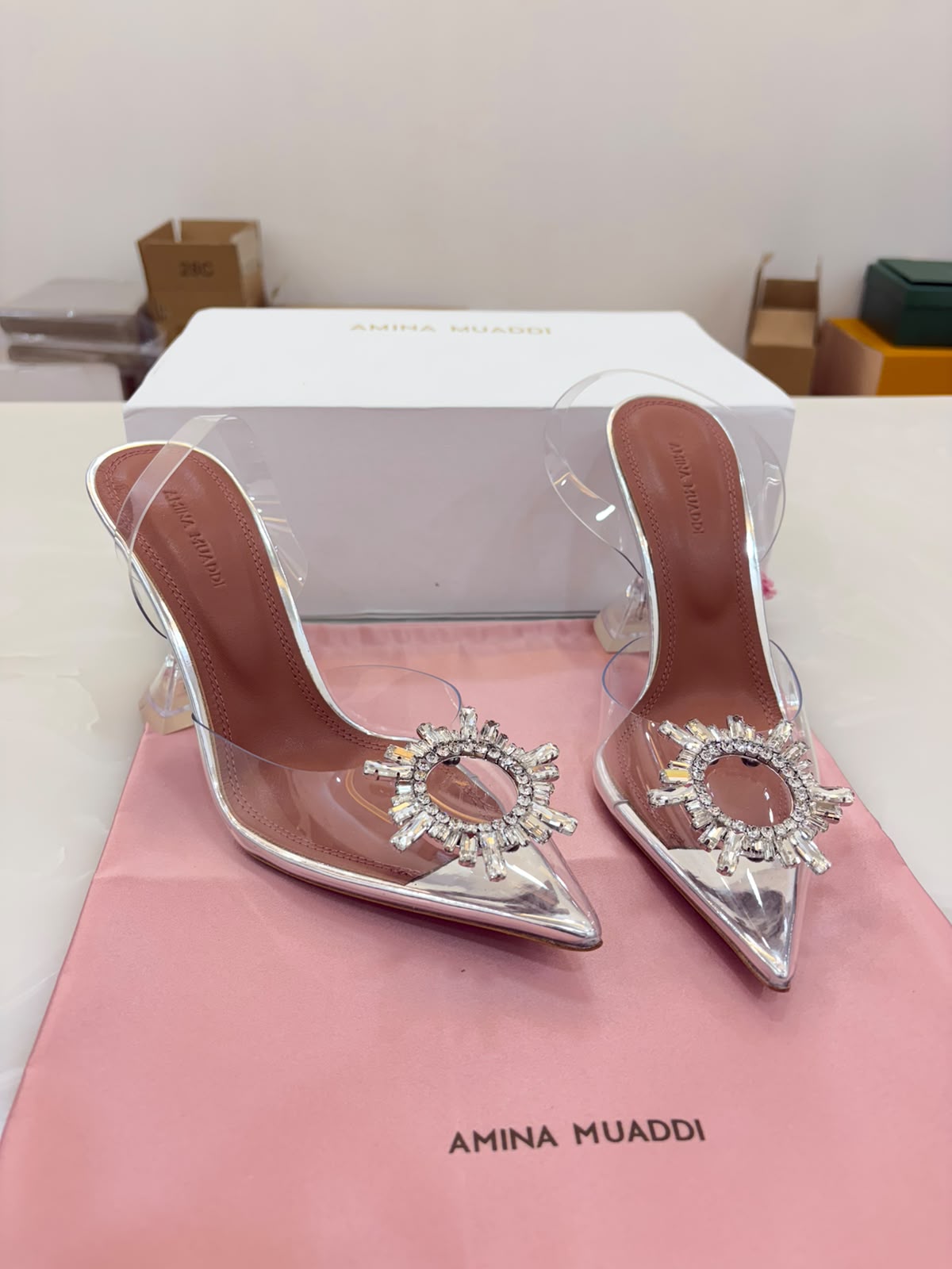 Amina Muaddi Begum Glass Slingback pumps