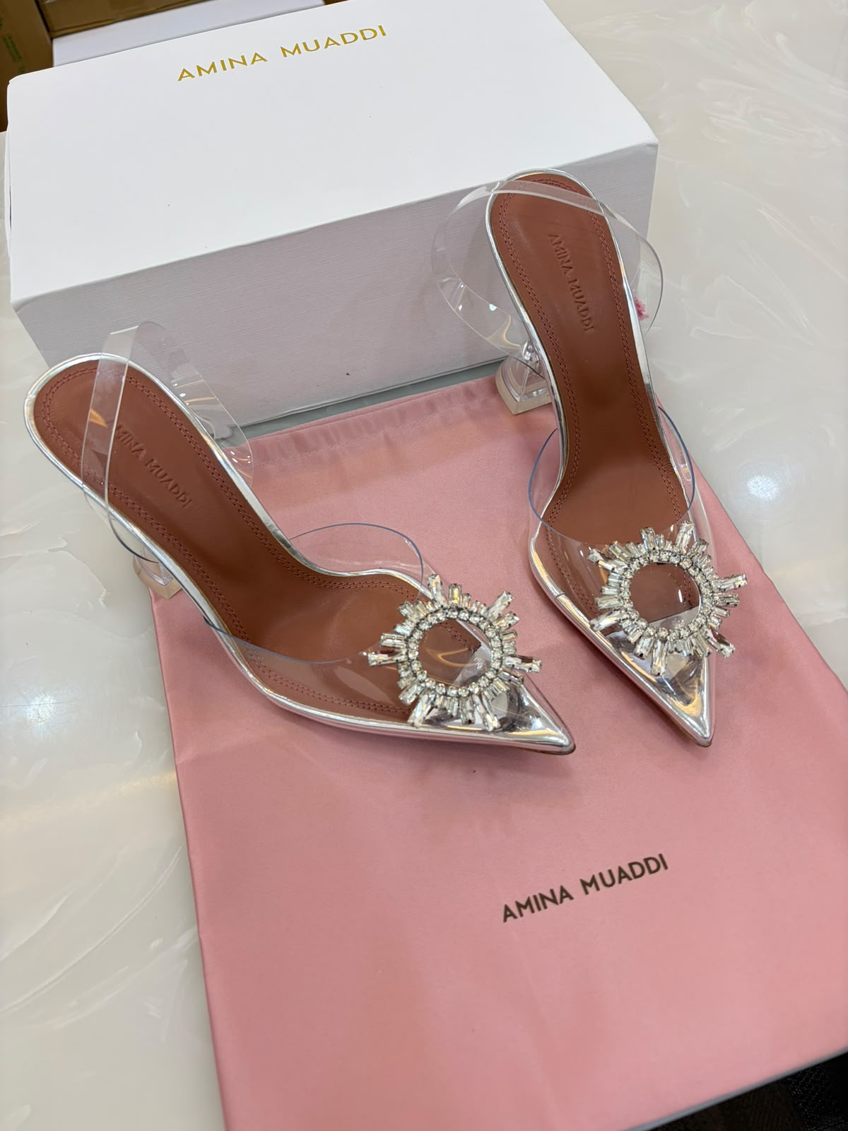 Amina Muaddi Begum Glass Slingback pumps