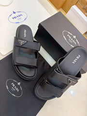 Black Prada Leather Strap Sandals