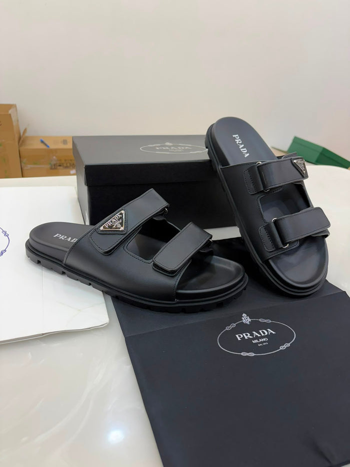Black Prada Leather Strap Sandals