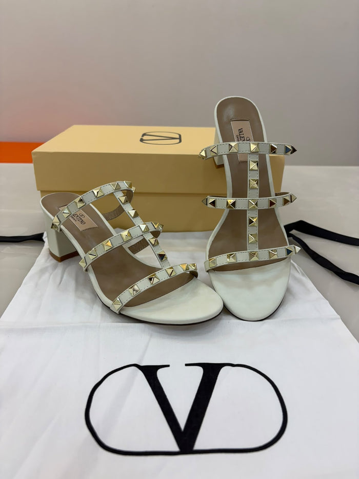 Valentino Garavani Rockstud Calfskin Slide Sandals