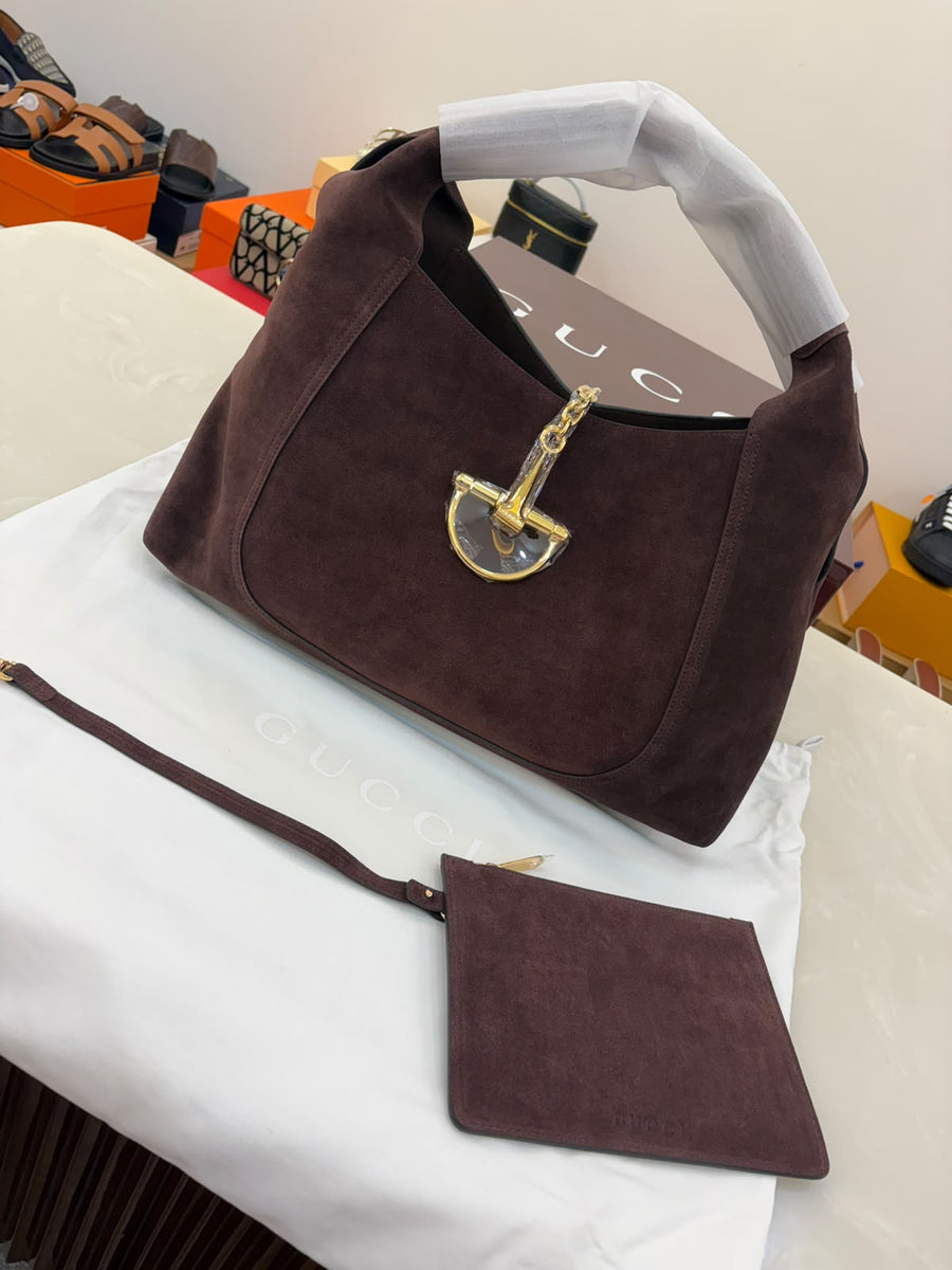 Gucci Softbit Maxi Shoulder Bag in brown suede