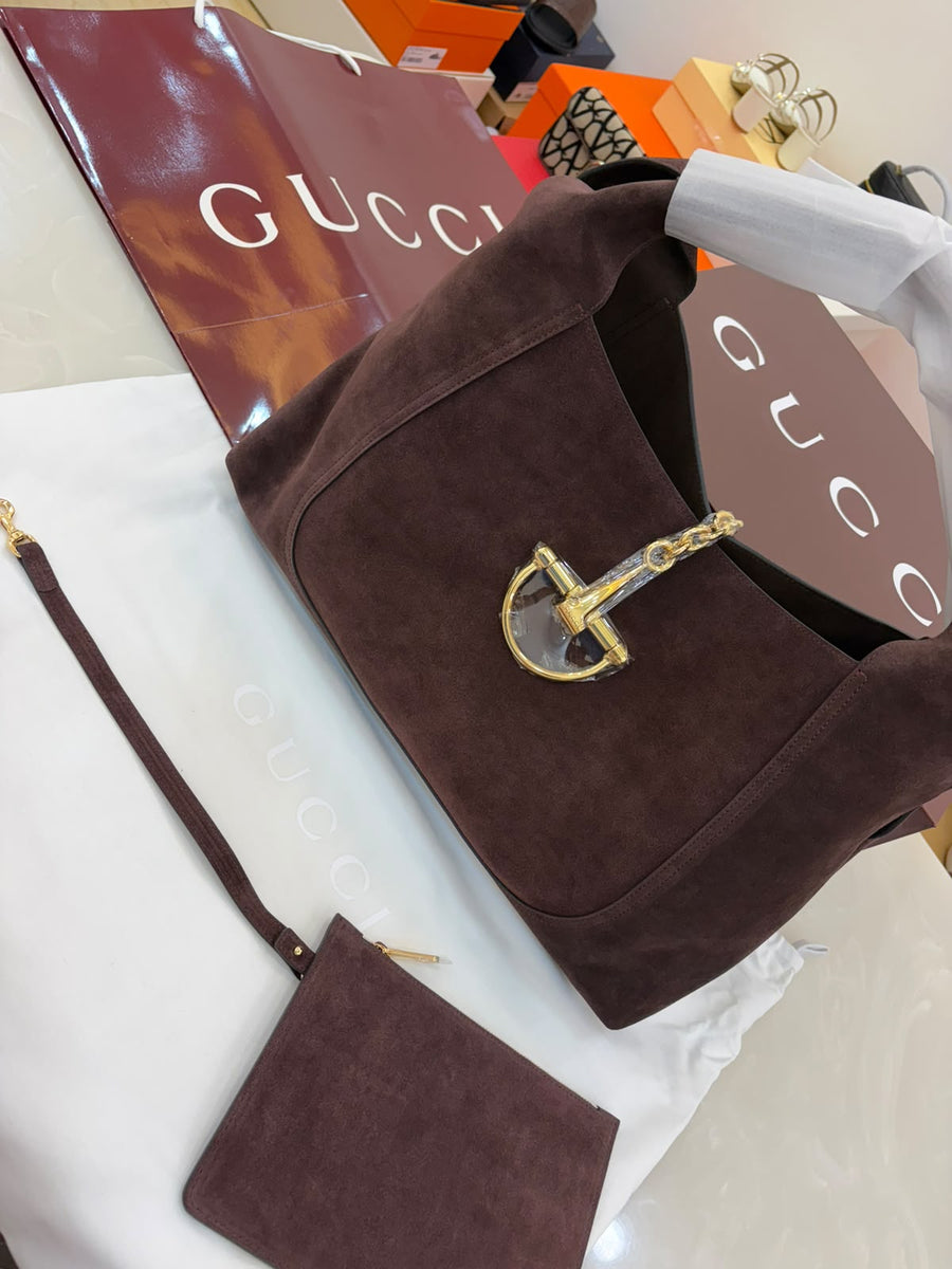 Gucci Softbit Maxi Shoulder Bag in brown suede