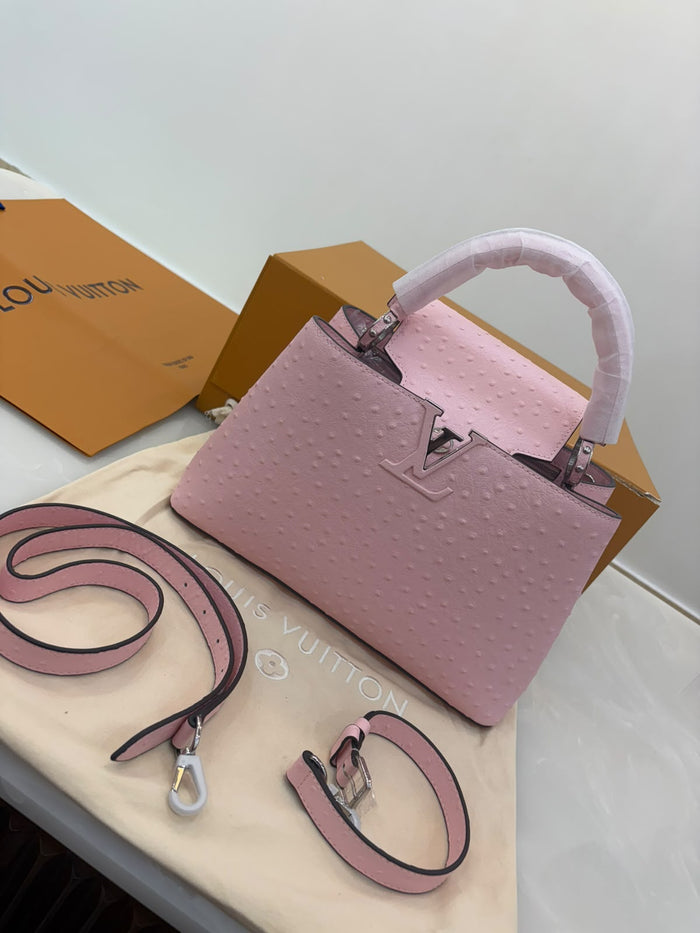 Louis Vuitton Capucines medium bag crafted in soft pink ostrich leather
