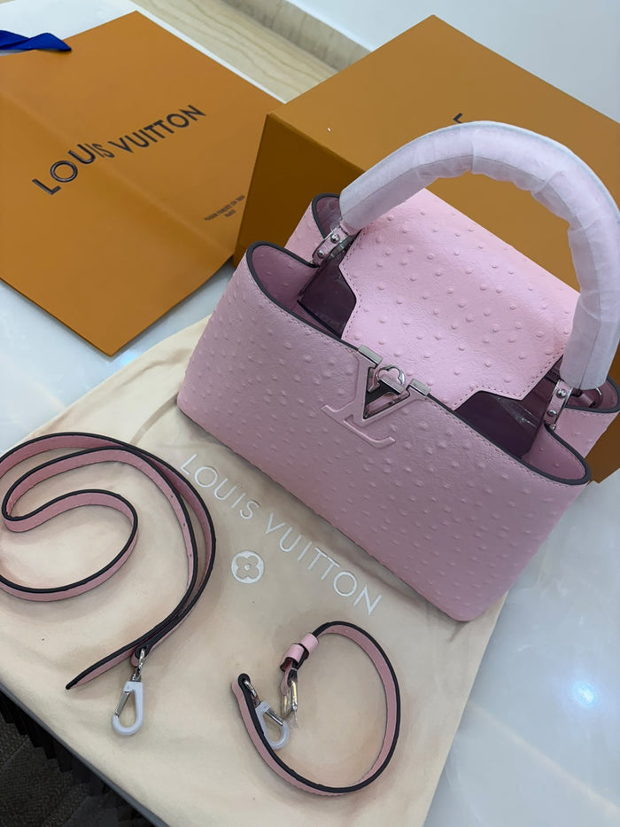 Louis Vuitton Capucines medium bag crafted in soft pink ostrich leather