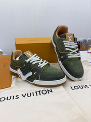 green suede calf leather on these Louis Vuitton LV Trainer Sneakers