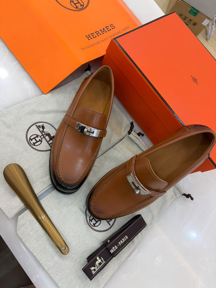 brown leather Hermès Destin Loafers