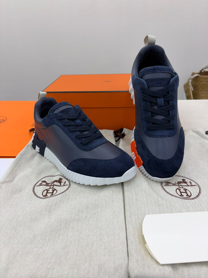 Hermès Bouncing Sneaker in navy calfskin and suede