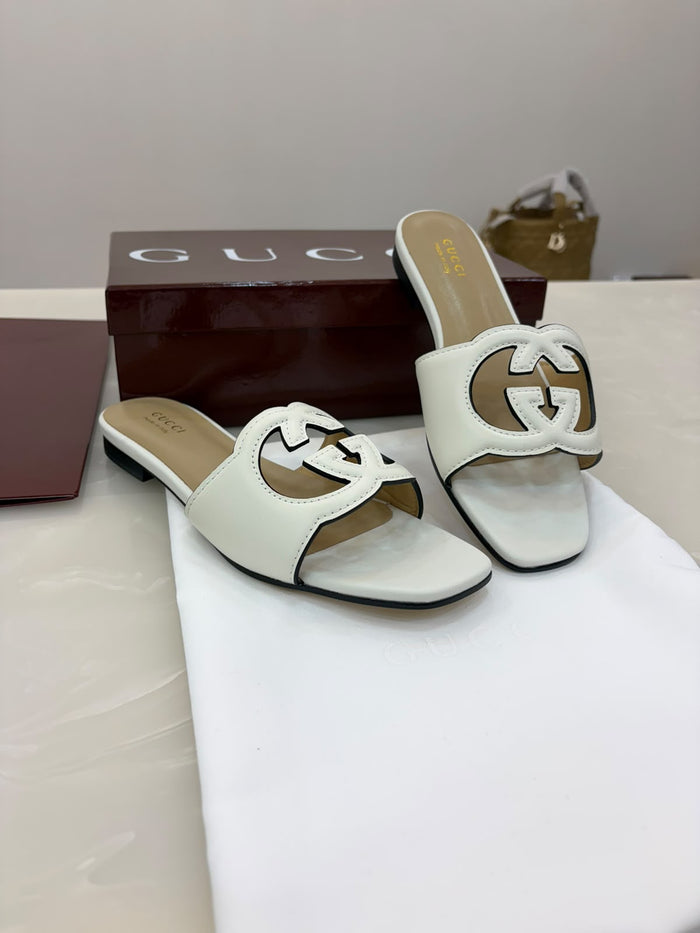 Gucci white leather slide sandals