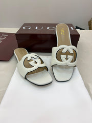 Gucci white leather slide sandals