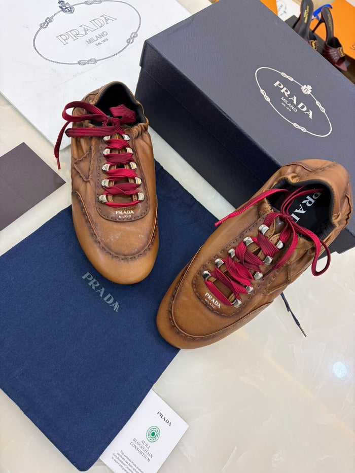 Prada Collapse Antiqued Nappa Leather Sneakers