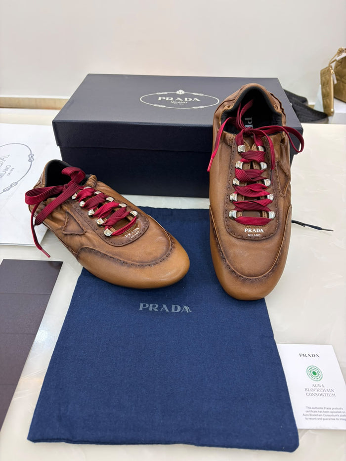 Prada Collapse Antiqued Nappa Leather Sneakers