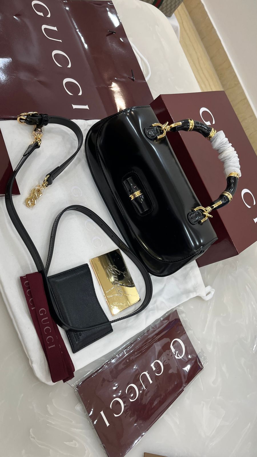 Black Gucci Bamboo 1947 bag