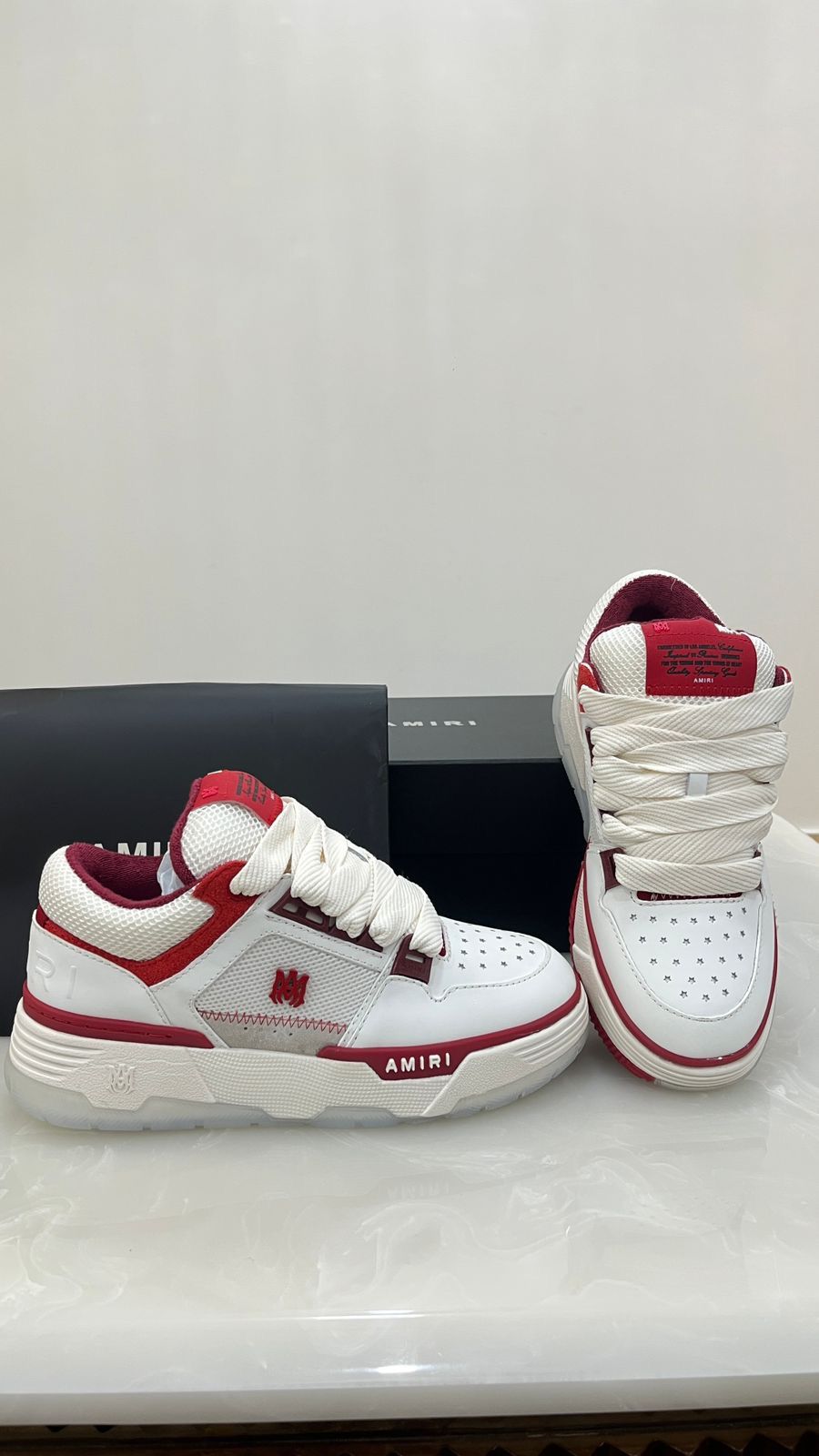 Amiri MA-1 sneakers in white and bright red