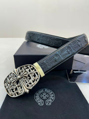 Chrome Hearts Cemetery Cross buckle leather belt