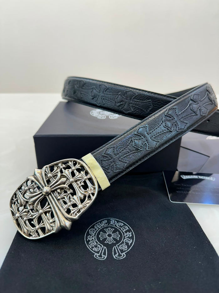Chrome Hearts Cemetery Cross buckle leather belt