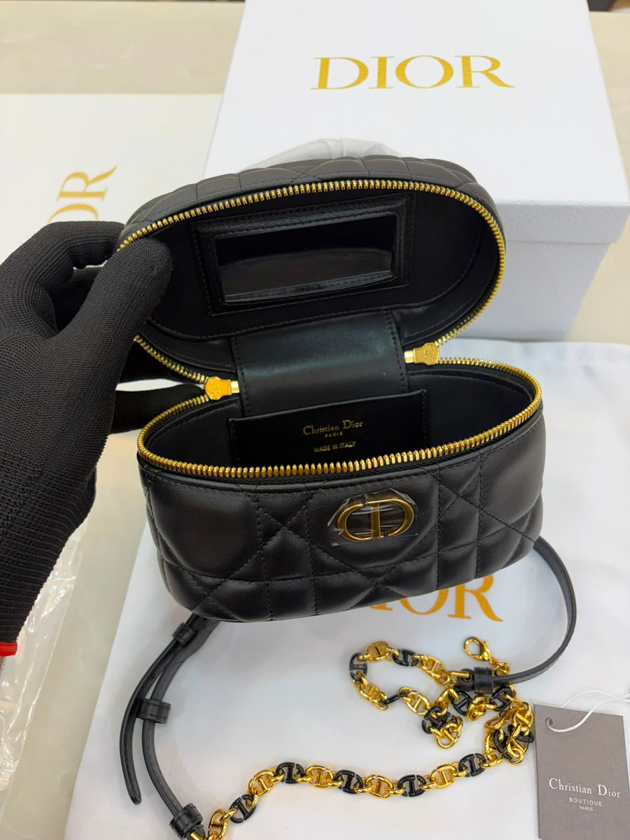 Black lambskin Dior Caro Mini Vanity Case