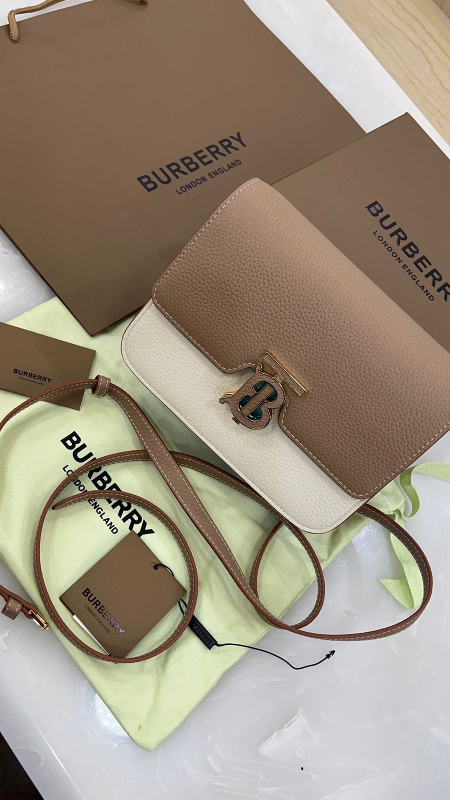 Burberry Small Two-Tone Grainy Leather