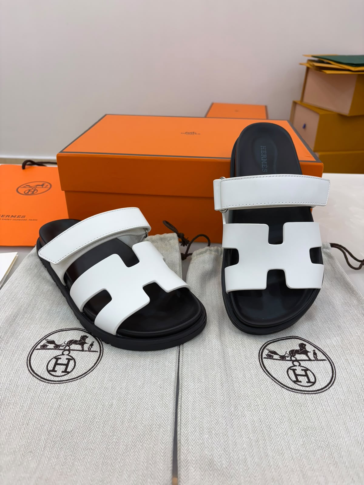 White Hermès Chypre sandals