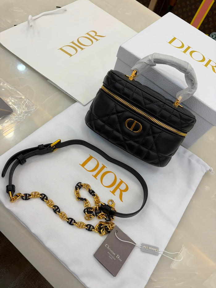 Black lambskin Dior Caro Mini Vanity Case