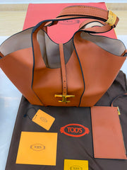 Brown leather Tod's T Timeless shopping bag