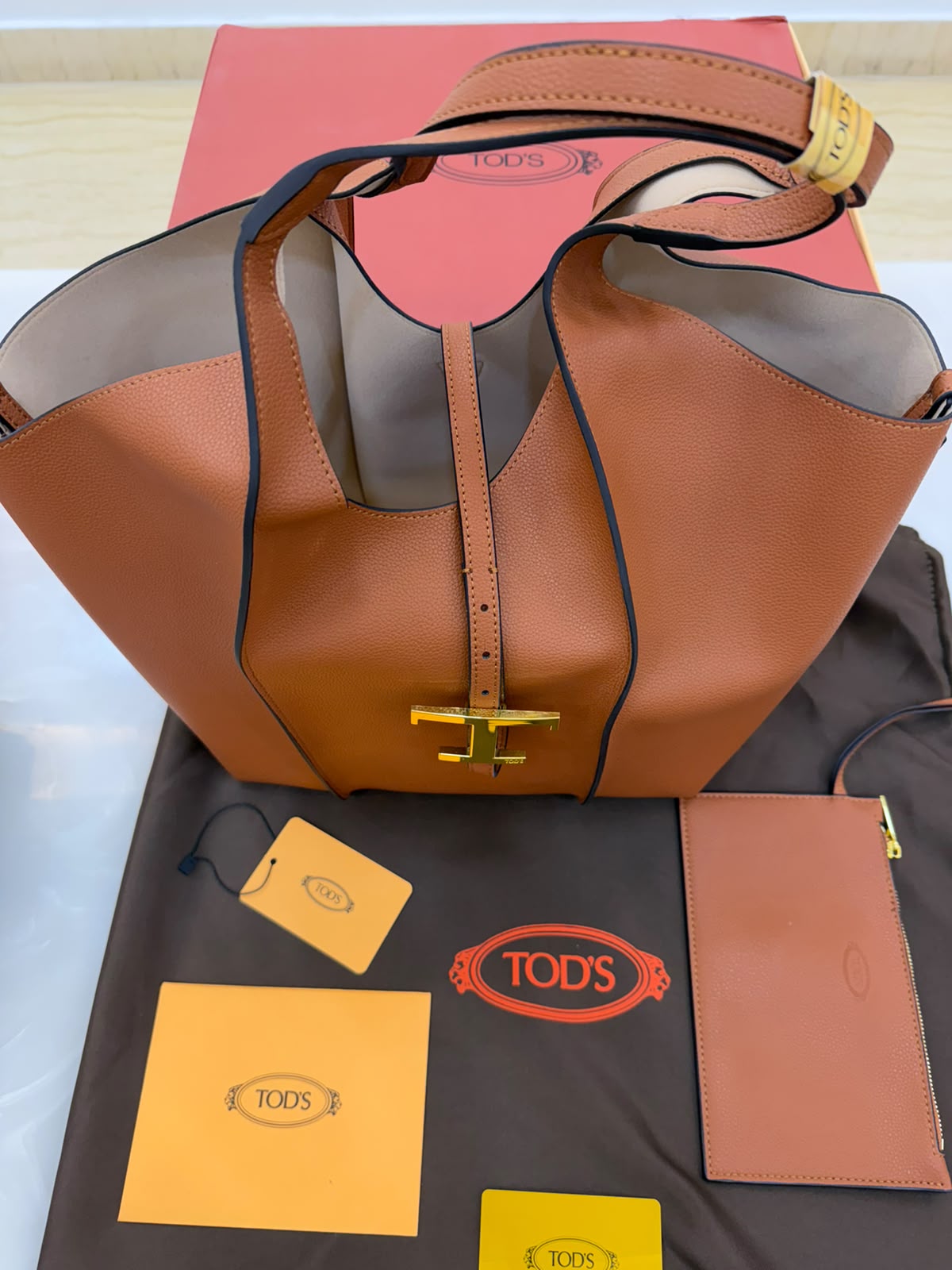 Brown leather Tod's T Timeless shopping bag